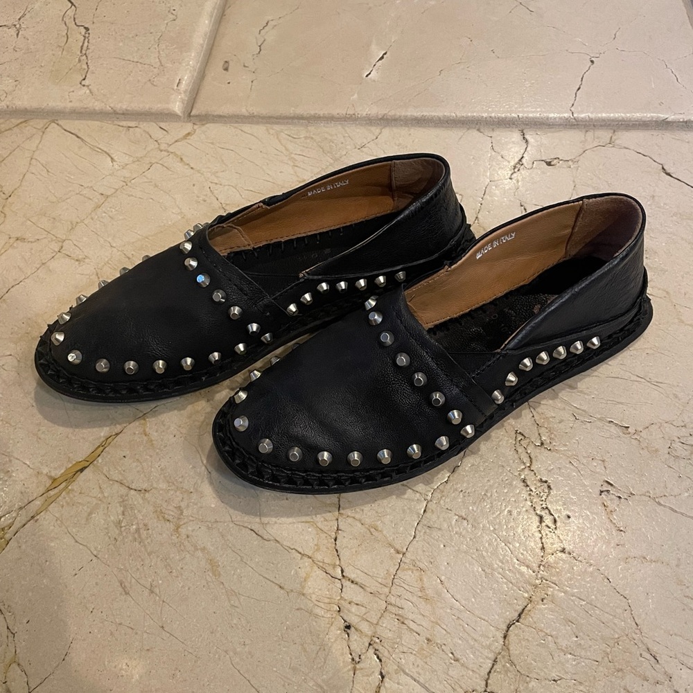 AS98 Black Leather Studded Flats